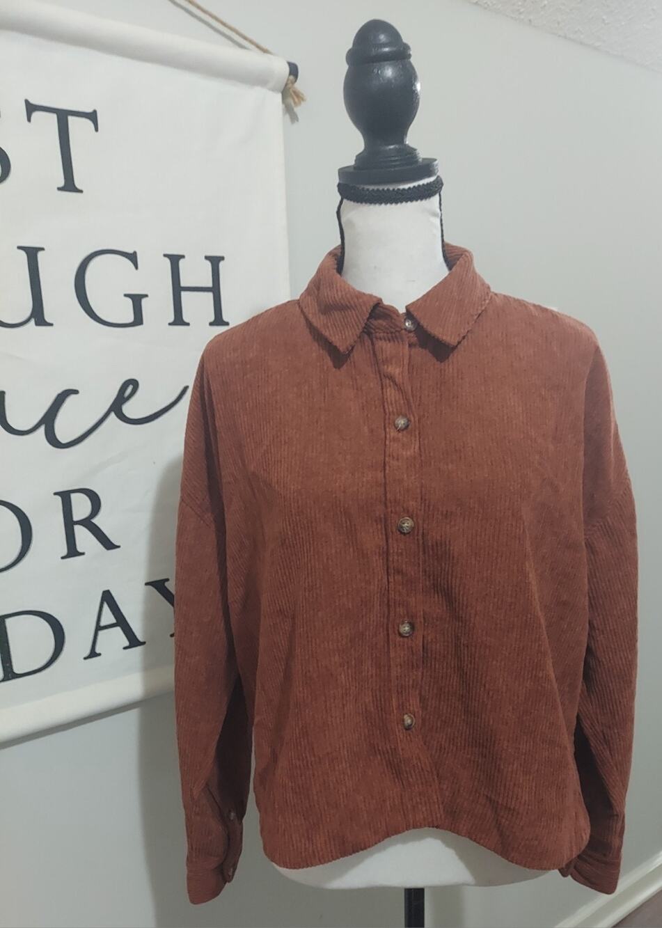 Madewell Hartfield Corduroy Crop Shirt Medium Dusty Redwood Rust Shacket